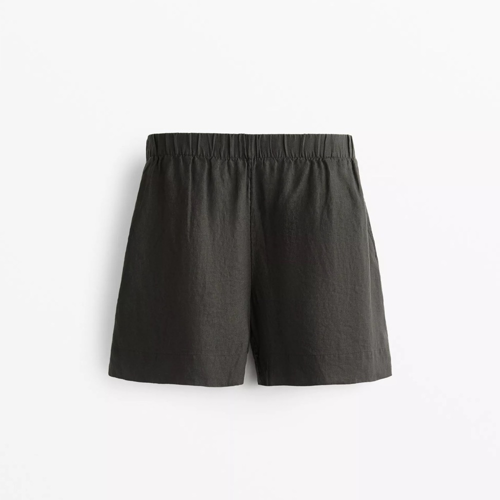 NWT Oysho 100% Linen High Waist Wide Leg Bermuda Shorts Black Size L